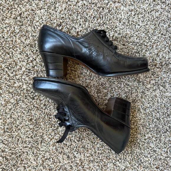 Vintage 1940s Lace-Up Heeled Oxfords Air Step – Size 4.5/5 – Black Leather - Picture 2 of 8